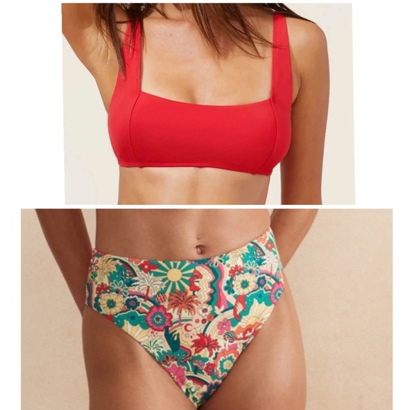 Andie Bikini Set Havana Top 90S High Waisted Bottom Red Multi size L NWT/NWOT - Picture 1 of 9